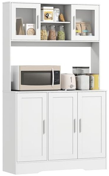 HOMCOM Küchenbuffet Hochschrank mit Arbeitsplatte, Verstellbaren Einlegeböden, 5 Türen (Aufbewahrungsschrank, 1-St, Küchenschrank) Skandinavisches Design, Weiß