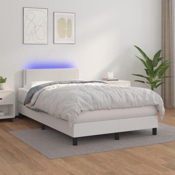 vidaXL Boxspringbett mit Matratze & LED Kunstleder Weiß 120x200 cm