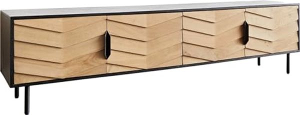 Lowboard Muvi 200 cm Eiche Natur Mango Schwarz Metall Schwarz 4 Türen