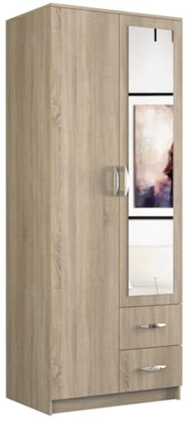 Oggi Kleiderschrank Rota in Sonoma-Eiche, 80 cm, 2-türig, platzsparend, Kleiderschrank, hochwertige Verarbeitung, Schrank, Möbel, Sonoma-Eiche, Eiche, modern, geräumig.