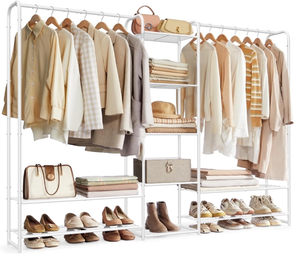 SONGMICS Kleiderständer, offener Kleiderschrank, Kleiderstange, Garderobenständer mit Ablagen, Garderobe aus Metall, freistehend, 29 x 112 x 158,4 cm