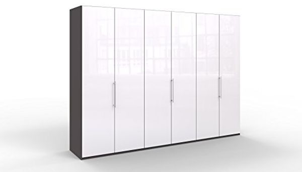 WIEMANN Loft Kleiderschrank, Schlafzimmerschrank, Gleittürenschrank, Drehtürenschrank, Glas weiß, Havanna, B/H/T 300 x 216 x 58 cm