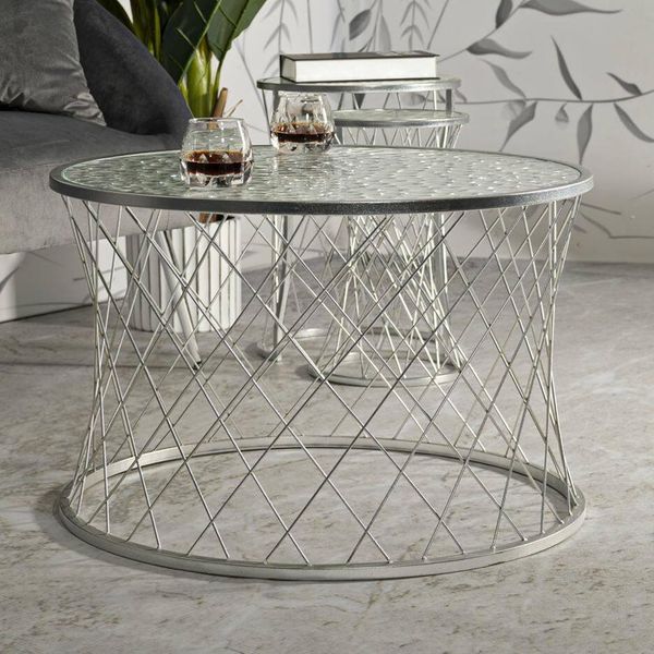 Dmora Couchtisch Ibar 70 x 70 x 54,5 cm Silber Rund