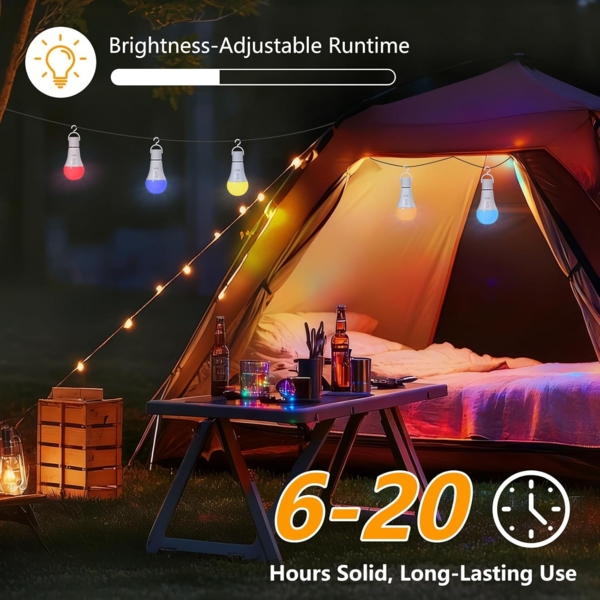Dehobo Glühbirne Mit Fernbedienung E27 Aufladbare Glühbirne - 7W Glühbirne Mit Batterie Camping Lampe RGB Dimmbare - Akku Lampen Mit Timing Funktion für Weihnachten, Outdoor Lampe 2 Pack Bild 4