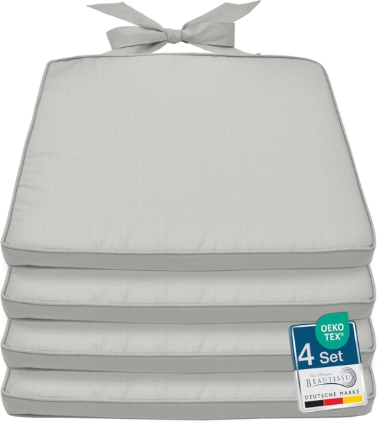 4er Set Beautissu Stuhlkissen Pia Hellgrau