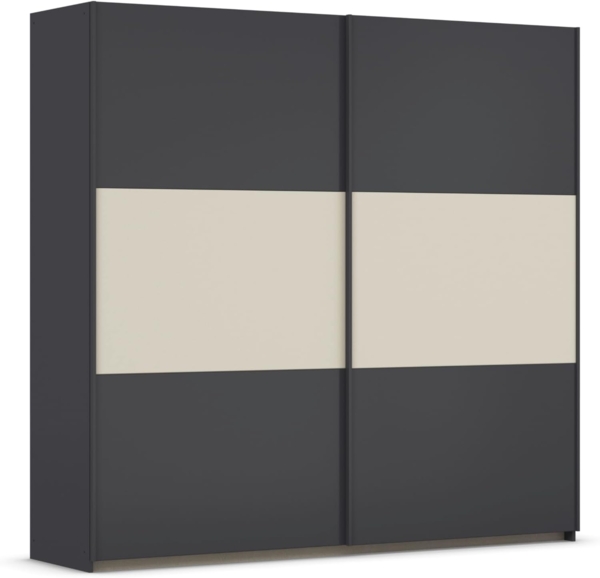 Rauch Möbel Neo, Schwebetürenschrank, Kleiderschrank, Kleiderschränke, Garderobe, Schrank mit Stauraum, 2-türig, Farbe Grau-metallic/Champagner, 218 x 210 x 59 cm