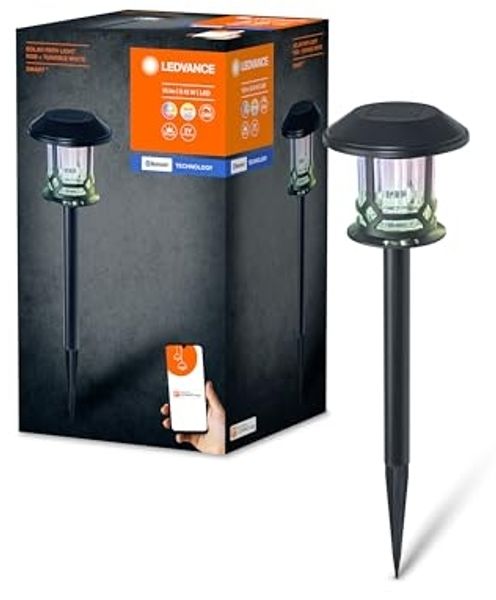 LEDVANCE SMART+ Outdoor Bluetooth Solar-Gartenspieß Path, mit regulierbarem Weißlicht (3000K-6500K) + Farblicht, ohne Strom nutzbar, bis acht Stunden Brenndauer, Schutzklasse IP44, schwarz