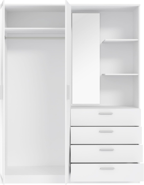 FORTE DEWANIA Kleiderschrank 160, Schrank mit offenen Regalfächern und Spiegel, Holzwerkstoff, Weiß, 159,3 cm breit, 203,4 cm hoch, 52,7 cm tief Bild 6