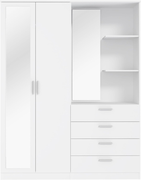 FORTE DEWANIA Kleiderschrank 160, Schrank mit offenen Regalfächern und Spiegel, Holzwerkstoff, Weiß, 159,3 cm breit, 203,4 cm hoch, 52,7 cm tief Bild 3