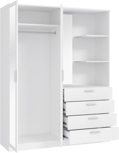 FORTE DEWANIA Kleiderschrank 160, Schrank mit offenen Regalfächern und Spiegel, Holzwerkstoff, Weiß, 159,3 cm breit, 203,4 cm hoch, 52,7 cm tief Bild 7