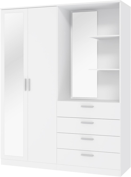 FORTE DEWANIA Kleiderschrank 160, Schrank mit offenen Regalfächern und Spiegel, Holzwerkstoff, Weiß, 159,3 cm breit, 203,4 cm hoch, 52,7 cm tief Bild 9