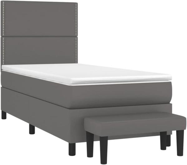 vidaXL Boxspringbett mit Matratze Grau 90x200 cm Kunstleder 3137585