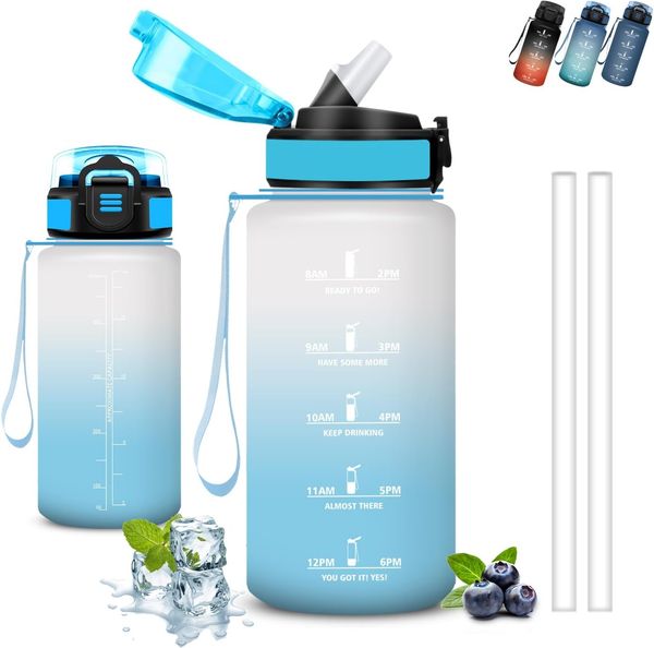 Grsta Trinkflasche- 500ml- Trinkflasche Kinder, Wasserflasche mit Strohhalm, Leicht zu Reinigen, Flasche Auslaufsicher, Kann mit dir Tragen, Flasche mit Uhrzeit, Wasserflasche für Schule, Camping