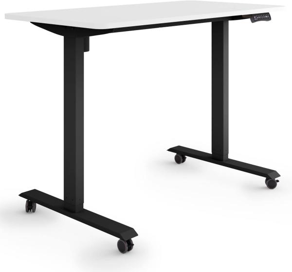 ESMART Germany ETX-121BW 120x60cm Weiß Ergonomischer Steh-Sitz-Schreibtisch auf Rollen Stufenlos elektrisch höhenverstellbar 78,5-128,5cm 3X Memory Aktivitätserinnerung Soft-Start/Stopp