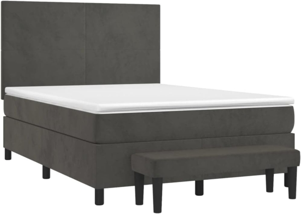 vidaXL Boxspringbett mit Matratze Dunkelgrau 140x190 cm Samt 3137720