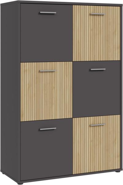 Highboard QUADRO 2 Universalkommode Sideboard Wolfram grau / Lamela Eiche ca. 94 x 140 x 40 cm