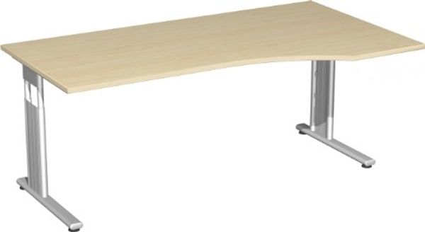 'C Fuß Flex' PC-Schreibtisch, rechts, höhenverstellbar, Ahorn/ Silber, 68-82 x 180 x 100 cm