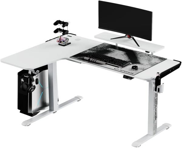 ULTRADESK Winger RGB LED | Gaming Schreibtisch Gamer Tisch L Form | L-förmiger Ecktisch Eckschreibtisch | Höhenverstellbarer Computertisch elektrisch | Weiß | 155x111x60 cm Links