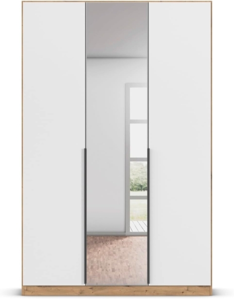 Rauch Möbel Alabama, Kleiderschrank, Garderobenschrank, 3-türig, Spiegel, Zubehör Classic, 2 Kleiderstangen, 5 Einlegeböden, Farbe Weiß/Eiche Artisan, Holz, Griff Grau metallic, 136 x 210 x 54 cm Bild 8