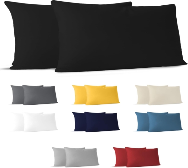 Dreamzie Kissenbezug 40x80 (Set mit 2) - 100% Jersey Baumwolle 150 g/qm Kissenbezüge -Schwarz - Für Kissen 40x80 cm - Kissenhülle - Kissenbezug - Resistent und Hypoallergen