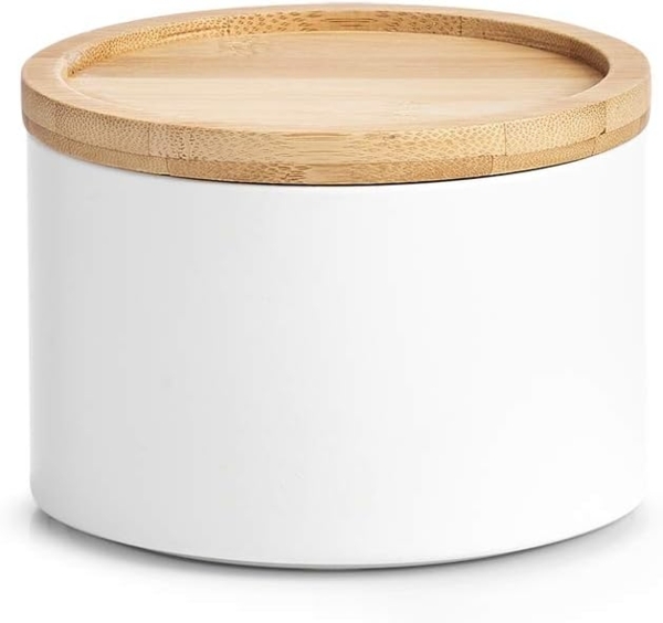 Vorratsdose mit Bambusdeckel, weiß - Ø 13cm