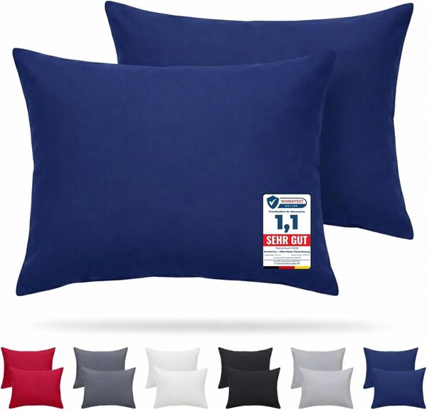 Komfortec Kissenbezug 40x60 2er Set - 100% Mikrofaser, Weich & Atmungsaktiv, mit Reißverschluss - Kopfkissenbezug - Waschbar & Pflegeleicht - Blau