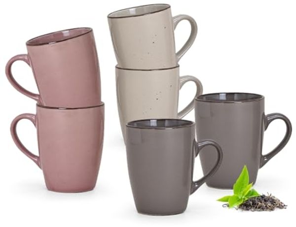 matches21 HOME & HOBBY Tasse Kaffeetassen 6er Set einfarbig modern Vintage Steingut-Stil, 6-tlg, Keramik, Tee Kaffee-Becher, alt-rosa beige cremefarben grau, 300 ml