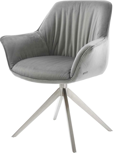 Esszimmerstuhl Keila-Flex mit Armlehnen Samt Grau Kreuzgestell breit Edelstahl