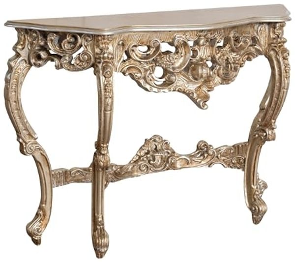 Biscottini Konsolentisch für den Eingangsbereich, Barock, 126 x 39 x 88 cm, handgefertigt, hergestellt in Italien, aus Holz mit Blattsilber-Finish