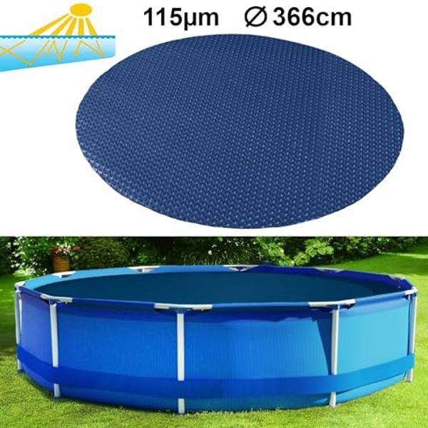 366cm Pool Solarplane Poolheizung Solarfolie Abdeckung Rund Blau Schwarz 115µm