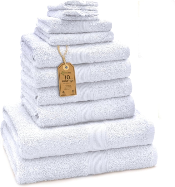 GREEN MARK Textilien 10 TLG. FROTTIER Handtuch-Set mit verschiedenen Größen 4X Handtücher, 2X Duschtücher, 2X Gästetücher, 2X Waschhandschuhe | Farbe: Weiß | Premium Qualität
