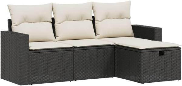 vidaXL 4-tlg. Garten-Sofagarnitur mit Kissen Schwarz Poly Rattan 3263442