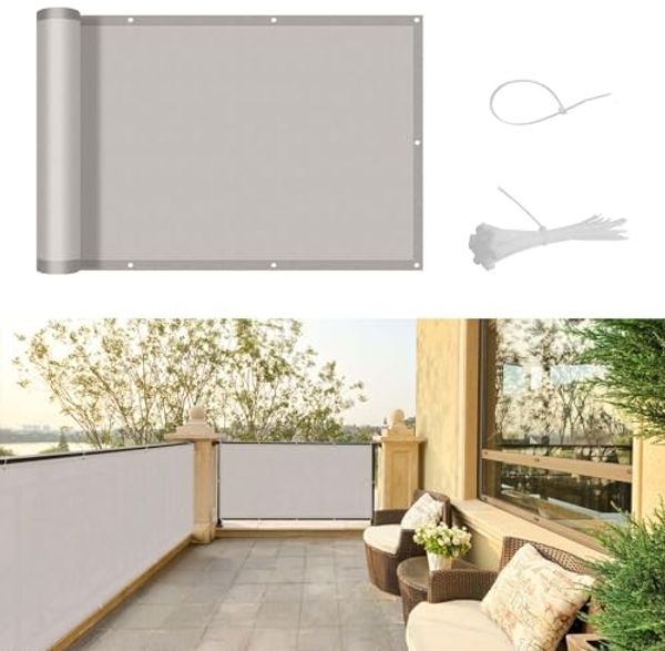 SUNNY GUARD Balkon Sichtschutz 90x500 cm Balkonabdeckung PES UV-Schutz Balkonverkleidung wetterfester,mit Kabelbinder,Taupe