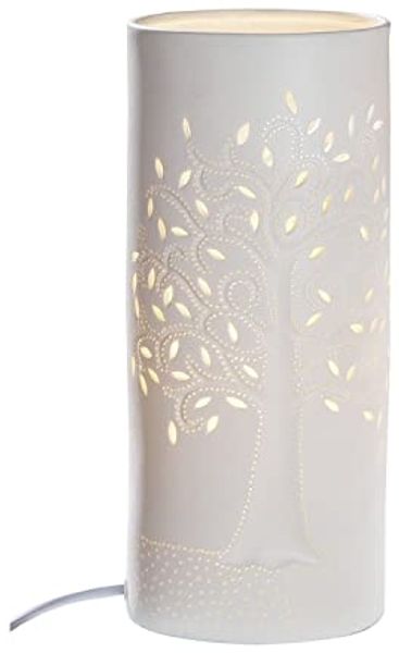 GILDE Tischleuchte Porzellan Lampe Zyl. Lebensbaum weiß 28cm