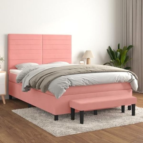 vidaXL Boxspringbett mit Matratze Rosa 140x190 cm Samt 3137904