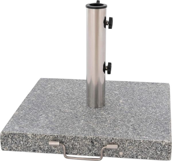 Nexos Sonnenschirmständer 30kg polierter Granit Edelstahl eckig 45x45 cm Schirmständer mit Griff und Rollen