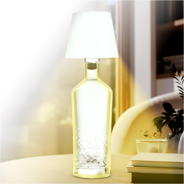 AddLiving LED Flaschenlampe | Akku-Lampe mit Touch-Funktion | Nachttischlampe dimmbar | Lampenschirm | 3 Lichtfarben | 56 LEDs | Wetterfest IP44 | Bottle Light | Inkl. 3 Flaschenaufsätze (Weiß)