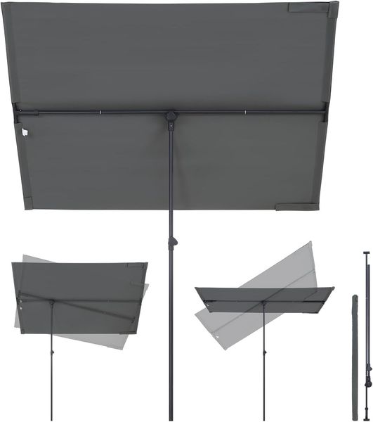 Sekey Sonnenschirm Rechteckig, 130x180 cm Sonnenschirm Balkon mit UPF50+ Sonnenschutz, ideal für Sonnenschutz und Privatsphäre auf Balkon und Terrasse Grau