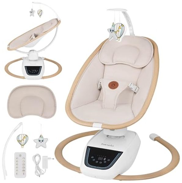 Lionelo OLIVIA Elektrische Babywippe bis zu 9 kg Neigungsverstellung, natürliches Schaukeln, 4 Geschwindigkeiten, ergonomischer Sitz, 13 Melodien, 2 Spielzeuge, Fernbedienung