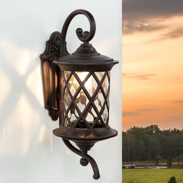 Licht-Erlebnisse Außen-Wandleuchte LANTERN, ohne Leuchtmittel, Antike Wandlampe außen Schwarz-Braun Aluminium Garten Laterne