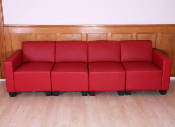 Modular 4-Sitzer Sofa Couch Lyon, Kunstleder ~ rot