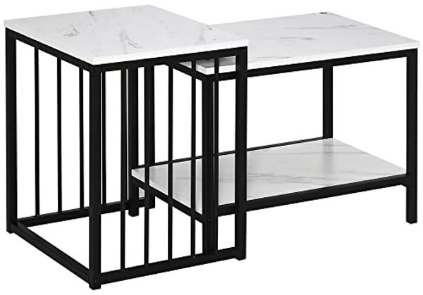 HOMCOM Couchtisch 2er-Set, mit Marmoroptik (Wohnzimmertisch, 2-St, Beistelltische), für Schlafzimmer, Stahl