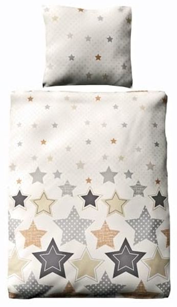 JACK Bettwäsche 135x200cm Sterne Braun Beige Offwhite, Biber, 2 teilig, tolles winterliches Sternendesign