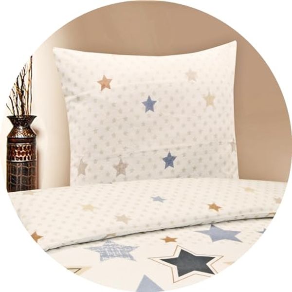 JACK Bettwäsche 135x200cm Sterne Braun Beige Offwhite, Biber, 2 teilig, tolles winterliches Sternendesign Bild 4