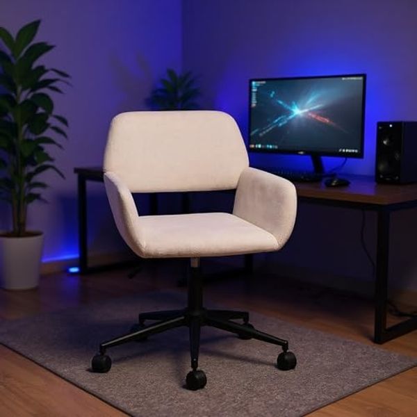 FurnitureR Beige Computer-Gaming-Stuhl, Modernes Design, Bequeme Chenille-Polsterung, Höhenverstellbar, Platzsparende Drehstuhl, ideal für Büro und Home Office