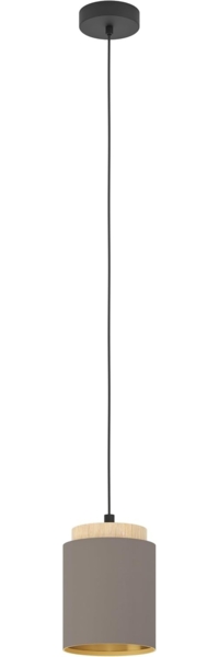 Eglo 99445 Hängeleuchte ALBARIZA Stahl schwarz, Holz braun, Textil cappuccino E27 1X40W H:110cm Ø:16cm dimmbar