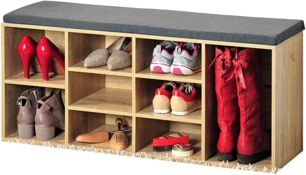 Schuhschrank mit Sitzkissen, Holzschuhschrank, Schuhregal, Eichedekor, FSC