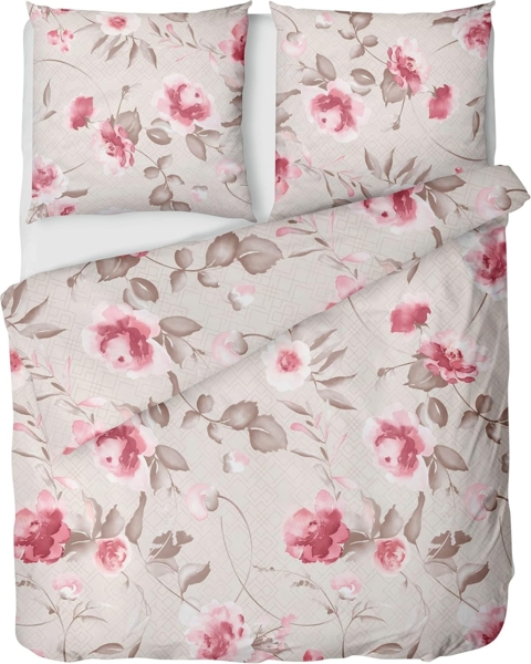 LINKHOFF Bettwäsche Blumen Bettwäsche 135x200 - Creme, Flanell Biber Bettwäsche mit Reißverschluss