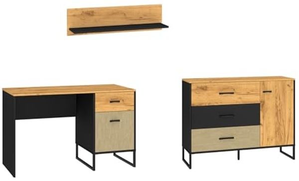 Jugendzimmer-Set Kinderzimmer Colt 3-teilig schwarz Craft Gold Eiche Premium Steel