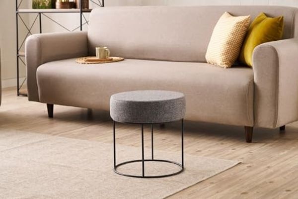 Atelier Del Sofa Stylish Anthracite Pouffe with Metal Legs, 40 cm Diameter & Height | 50% Cotton/50% Polyester, Easy Clean Fabric, Comfortable 32 DNS Foam | Perfect for Modern Living Spaces